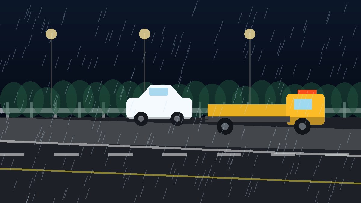 黄石暴雨夜拖车救援现场图